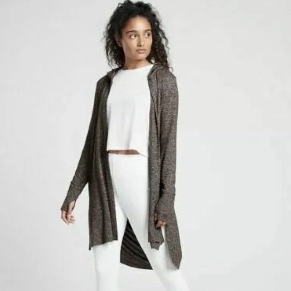 Athleta Harmony Wrap heathered mocha/shale drape-back light cardigan Size S